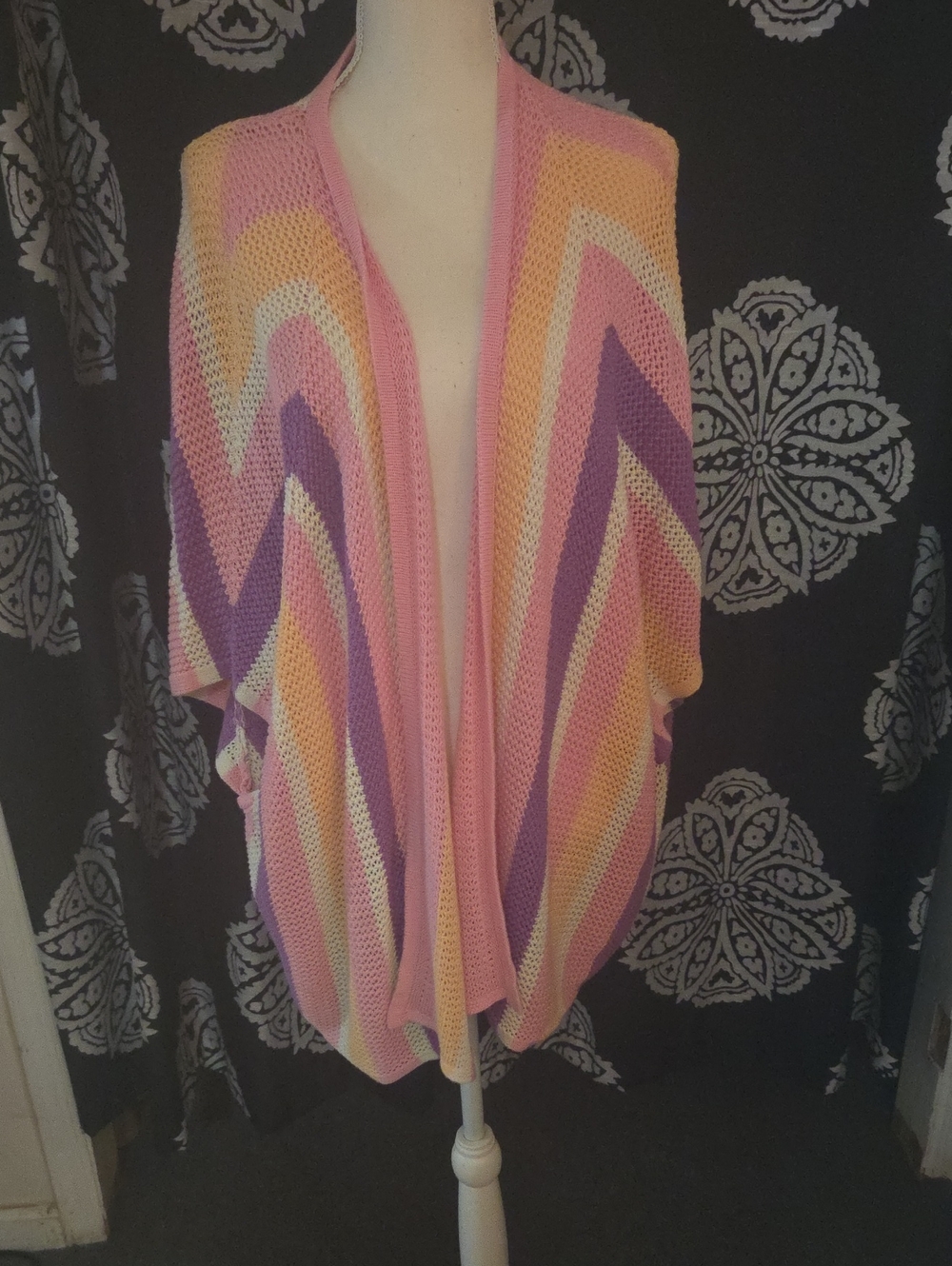 Jessica Simpson Open-Front Chevron Shrug in Pink, Purple & Yellow